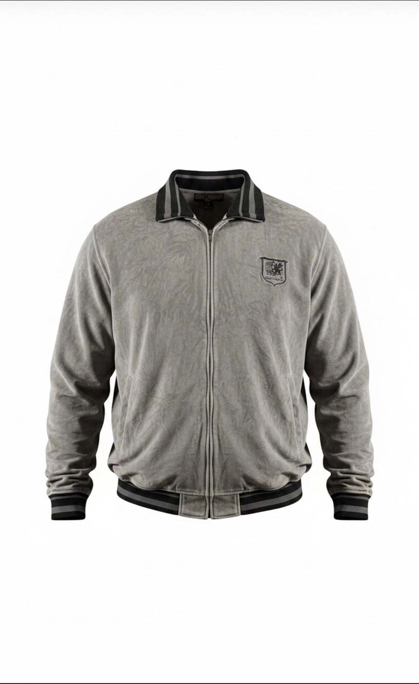Stacy Adams Men's Gray Velour Full Zip Track Jacket with Crest Logo
